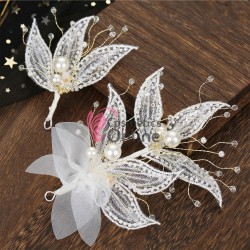 Accesoriu modern pentru decor par CA012HH Auriu cu cristale si perle